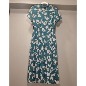 Lulus Short Sleeve Mesh Floral Print Midi Dress, Women's Size S, Teal And Multi